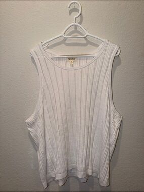 Open Edit-White Ribbed Sleeveless Tank Top